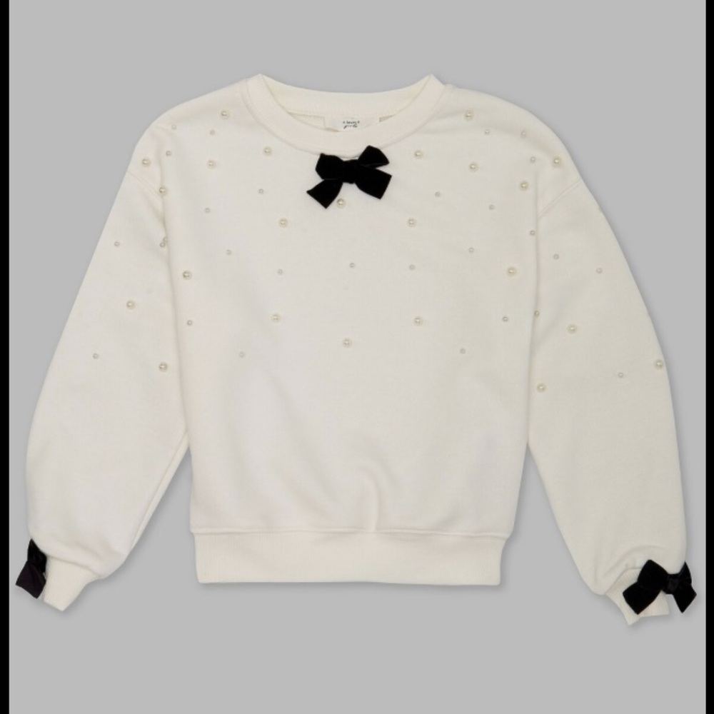 Cream Sweatshirt with Black Bows and pearls